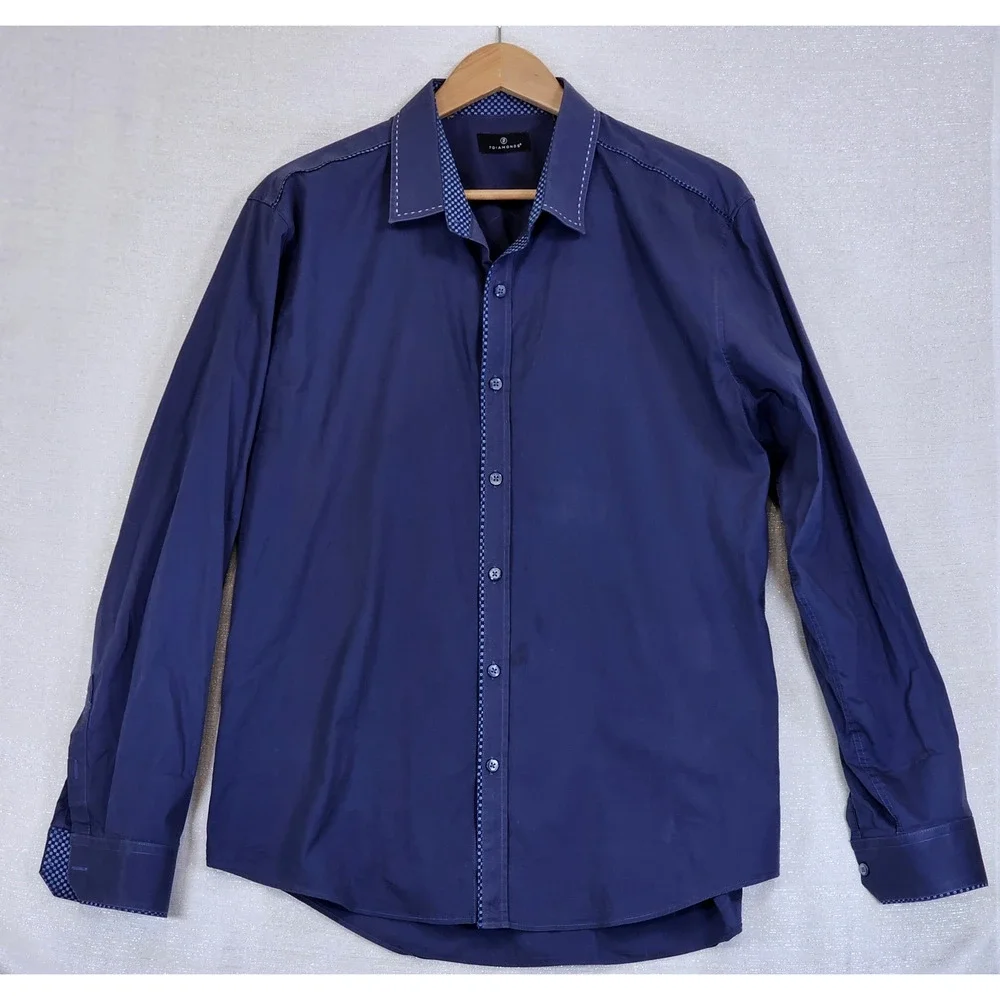 7 Diamonds Dress Shirt Men's XL Blue Stretch Button Up Long Sleeve Cuff Detail